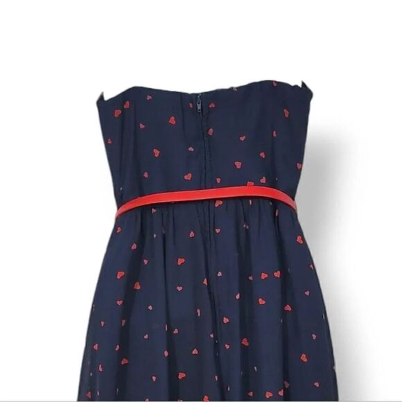 City Triangles Red Hearts Chiffon Strapless Belted Dress in Navy Blue/Red Size 7 - Picture 5 of 6